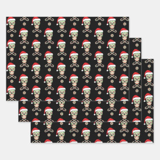 Sugar Skull Santa Pattern Wrapping Paper Sheets