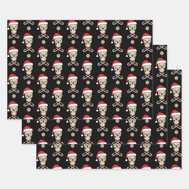 Sugar Skull Santa Pattern Wrapping Paper Sheets (Set)