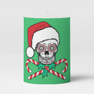 Sugar Skull Santa Pillar Candle