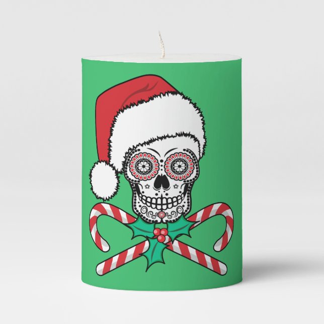 Sugar Skull Santa Pillar Candle (Front)
