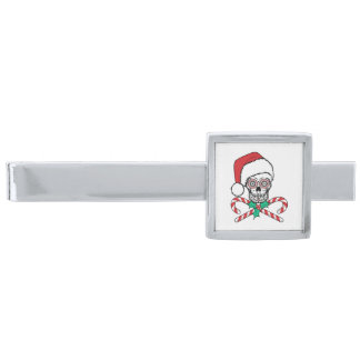 Sugar Skull Santa Silver Finish Tie Bar