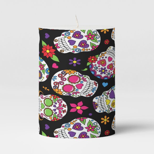 Sugar skull Scary and bloodcurdling intimidating Pillar Candle (Front)