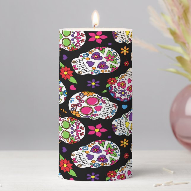 Sugar skull Scary and bloodcurdling intimidating Pillar Candle (In Situ)