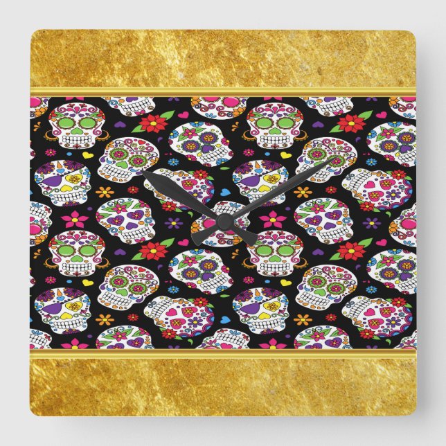 Sugar skull Scary and bloodcurdling intimidating Square Wall Clock (Front)