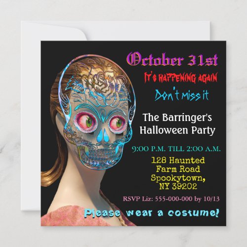 Sugar Skull Scary Halloween Day of the Dead Invitation