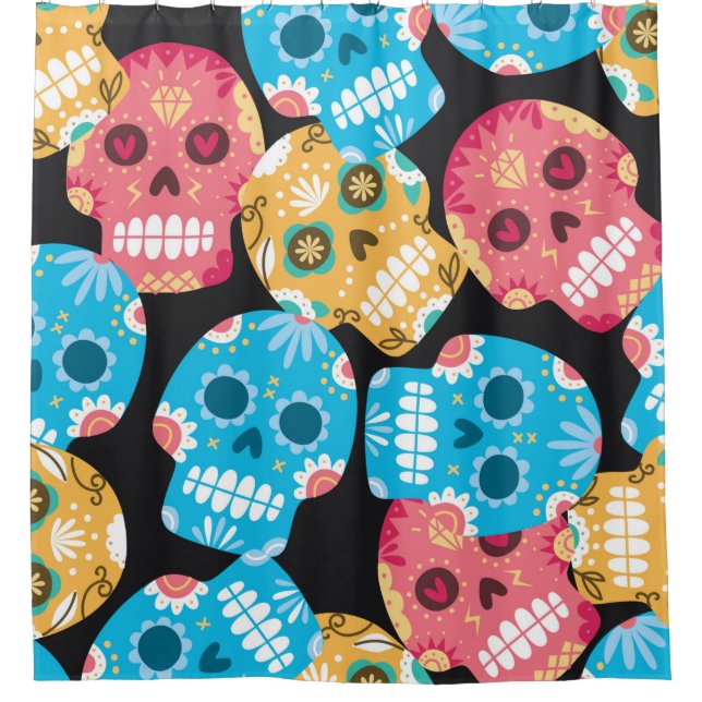 Sugar skull seamless background shower curtain (Front)