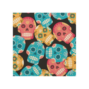Sugar skull, seamless festive background. wood wall art