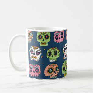sugar skull seamless pattern vintage illustration coffee mug