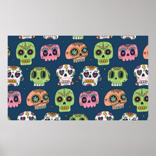 sugar skull seamless pattern vintage illustration poster