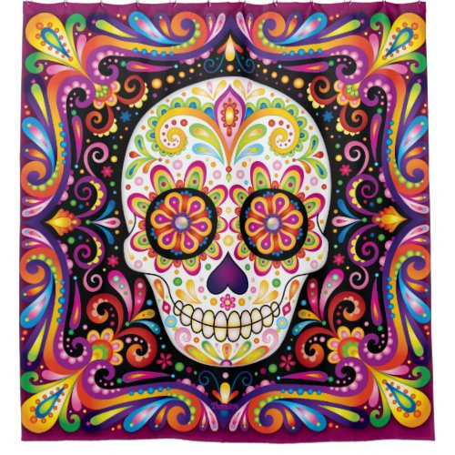 Sugar Skull Shower Curtain - Colorful Happy Skull