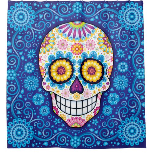 Sugar Skull Shower Curtain - Colorful Happy Skull