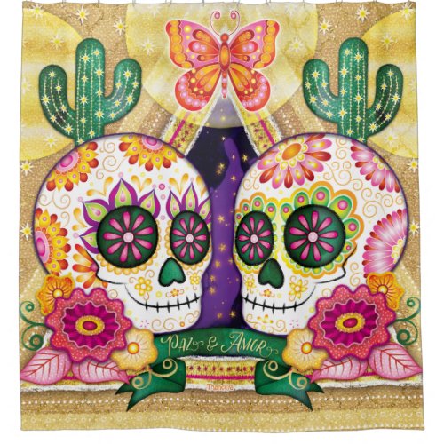 Sugar Skull Shower Curtain - Colorful Happy Skulls
