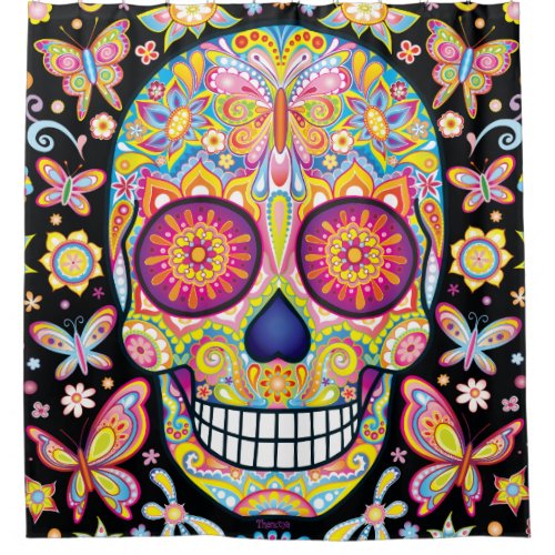 Sugar Skull Shower Curtain - Day of the Dead Art