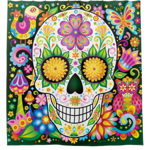 Sugar Skull Shower Curtain - Day of the Dead Art