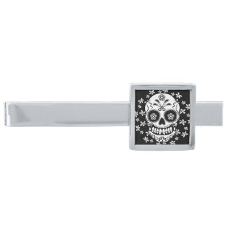 Sugar Skull Silver Finish Tie Bar