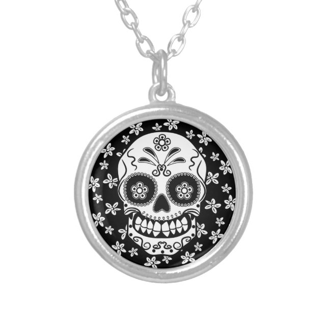 Sugar Skull Silver Plated Necklace (Front)