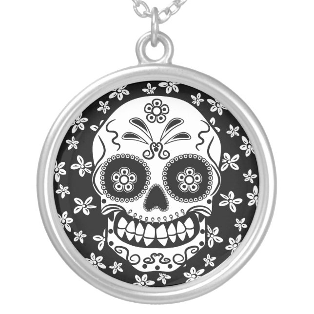Sugar Skull Silver Plated Necklace (Front)