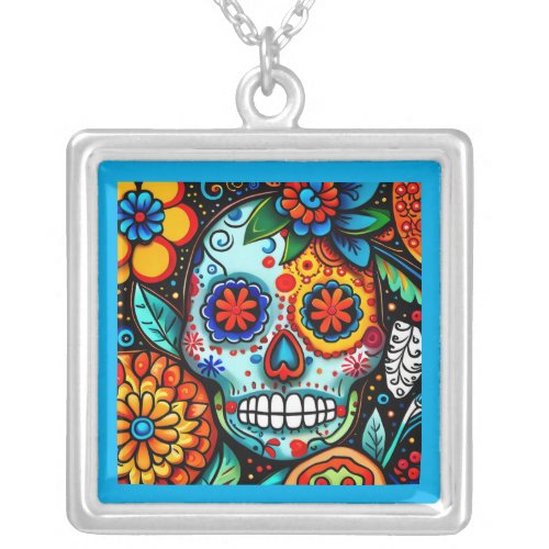 Sugar Skull Silver Plated Necklace