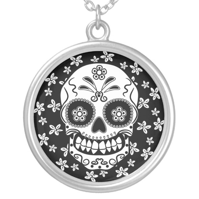 Sugar Skull Silver Plated Necklace (Front)