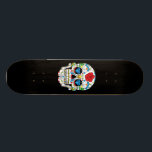 Sugar Skull Skateboard<br><div class="desc">Here is a cool looking mexican sugar skull Dia de los Muertos "day of the dead" skull.It is a white skull with nice flower patterns on the background. It has nice red and yellow on the corners. It has nice yellow pattern around the eye socket with nice blue pupils with...</div>