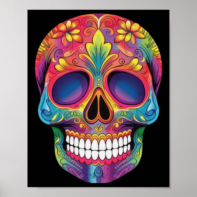 Sugar Skull Skeleton Dia De Los Muertos Day Of The Poster (Front)