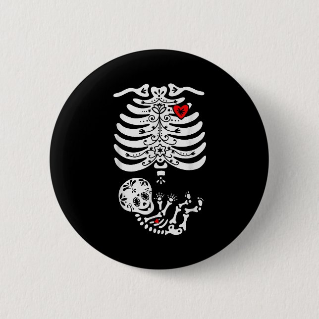 Sugar Skull Skeleton Halloween Pregnancy Annouceme Button (Front)