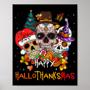 Sugar-skull Skeleton Halloween Xmas Happy Hallotha Poster