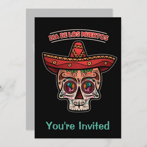 Sugar Skull Sombrero Dia de los Muertos Invitation