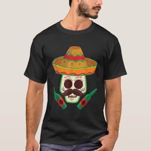 Sugar Skull Sombrero Mustache Beer  Cinco De Mayo T_Shirt