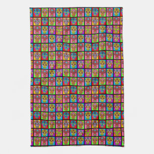 Sugar Skull Squares Kitchen Towel