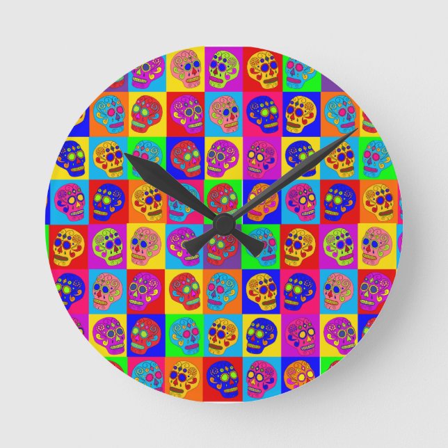 Sugar Skull Squares Round Clock (Front)