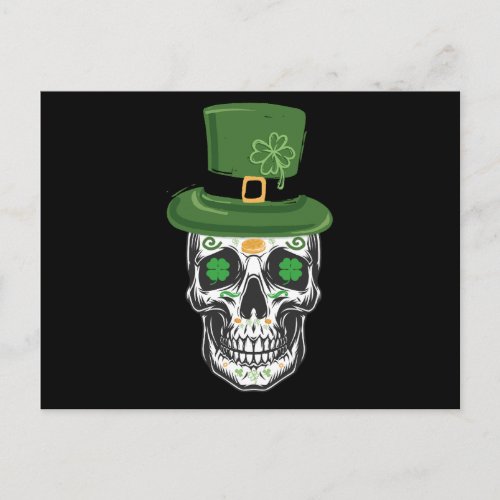 Sugar Skull St Patrick Day Leprechaun Shamrock Postcard
