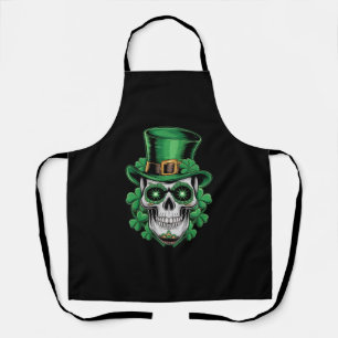 Sugar Skull St Patrick Day Lucky Shamrock  Apron