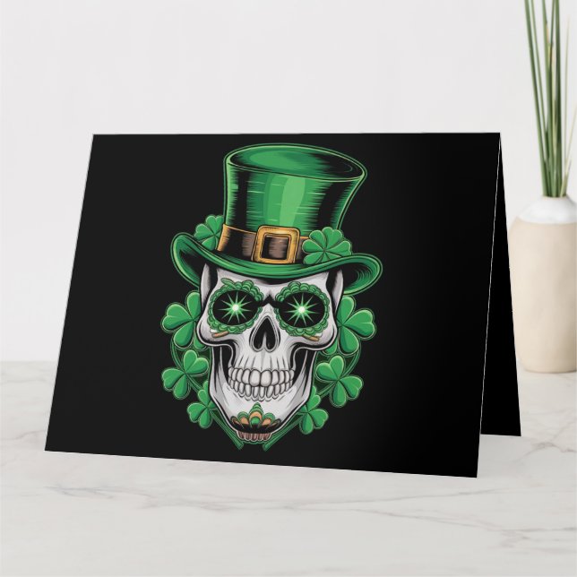 Sugar Skull St Patrick Day Lucky Shamrock  Card (Front)