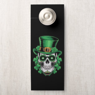 Sugar Skull St Patrick Day Lucky Shamrock  Door Hanger