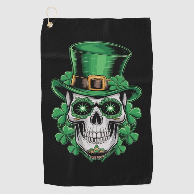 Sugar Skull St Patrick Day Lucky Shamrock  Golf Towel (Front)