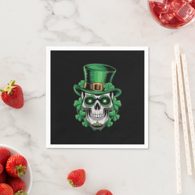 Sugar Skull St Patrick Day Lucky Shamrock  Napkins (Insitu)