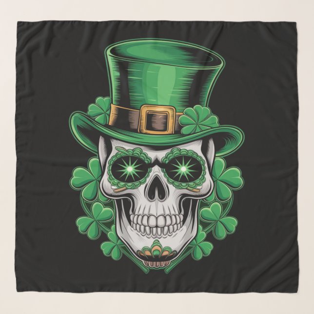 Sugar Skull St Patrick Day Lucky Shamrock  Scarf (Front)