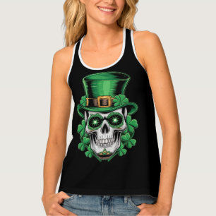 Sugar Skull St Patrick Day Lucky Shamrock Tank Top
