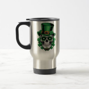 Sugar Skull St Patrick Day Lucky Shamrock Travel Mug