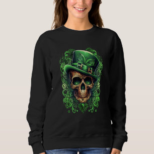 Sugar Skull St Patricks Day Irish Skull Leprechaun Sweatshirt
