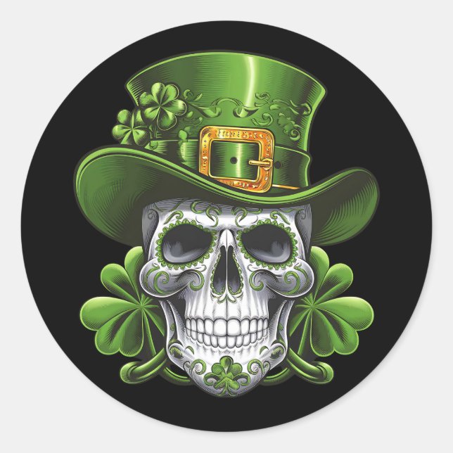 Sugar Skull St Patrick's Day Shamrock Classic Round Sticker (Front)
