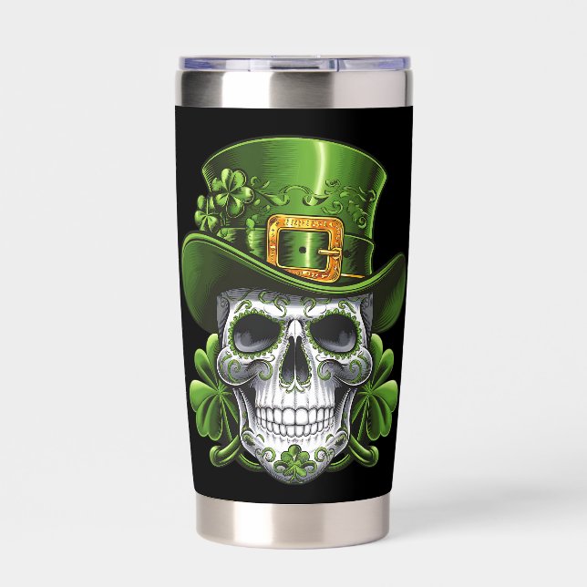 Sugar Skull St Patrick's Day Shamrock Insulated Tumbler (Front)