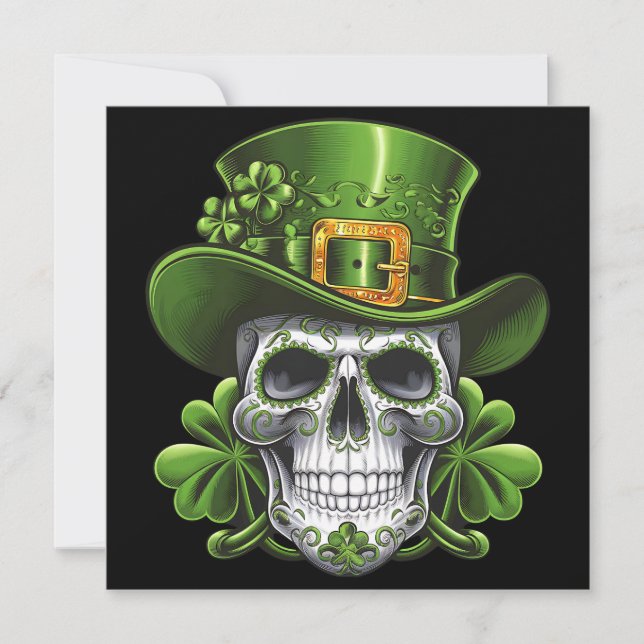 Sugar Skull St Patrick's Day Shamrock Invitation (Front)