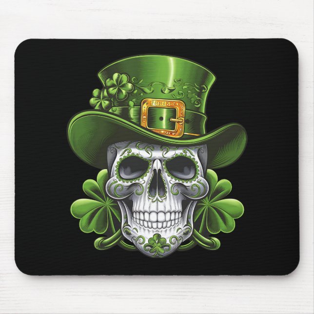 Sugar Skull St Patrick's Day Shamrock Mouse Pad (Front)