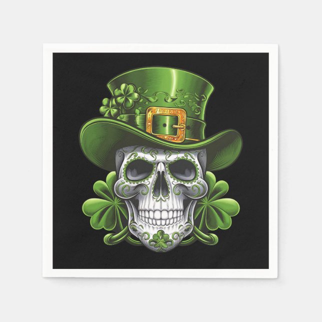Sugar Skull St Patrick's Day Shamrock Napkins (Front)
