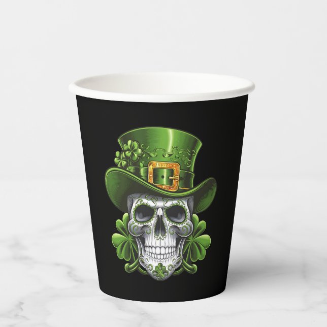 Sugar Skull St Patrick's Day Shamrock Paper Cups (Front)