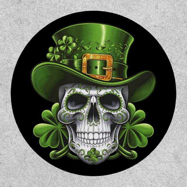 Sugar Skull St Patrick's Day Shamrock Patch (Front)