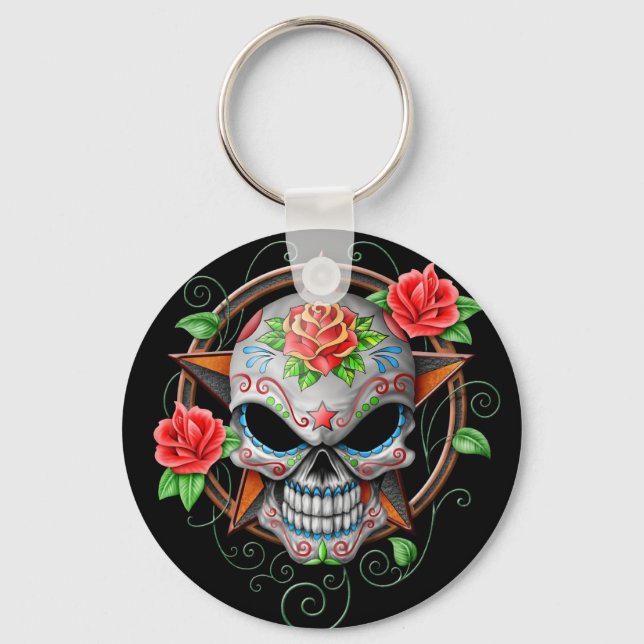 Sugar Skull Star, black Keychain (Front)