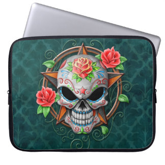 Sugar Skull Star, blue Laptop Sleeve